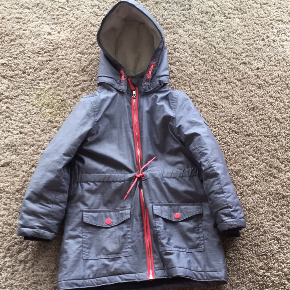 Kids gray with pink outline winter coat.